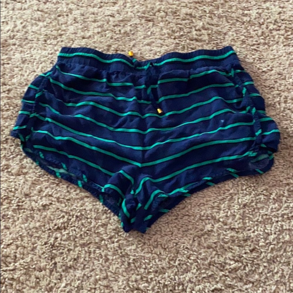 blue with green stripped shorts